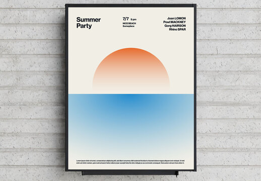 Summer Party Poster Template with Gradient Sunset and Sea