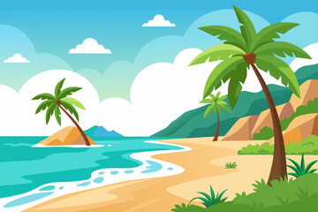 Tropical Summer Vacation Beach Setup Featuring Towels, Flip Flops, and Sunglasses on White Background

