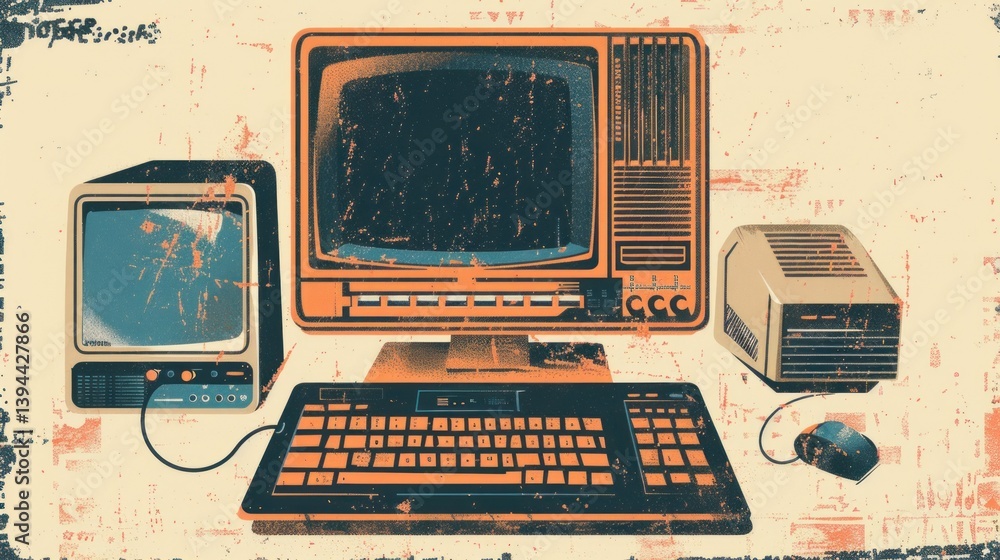 Aufkleber a vintage computer icon with retro design elements.