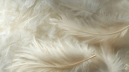 Fototapeta premium Delicate feather textures on a muted sand toned canvas, Soft organic patterns with gentle movement, Nature-inspired minimalist style