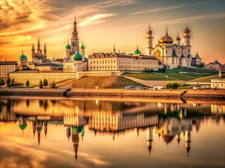 Obraz premium Kazan Panorama A Timeless View of the Volga River and Tatarstan Skyline