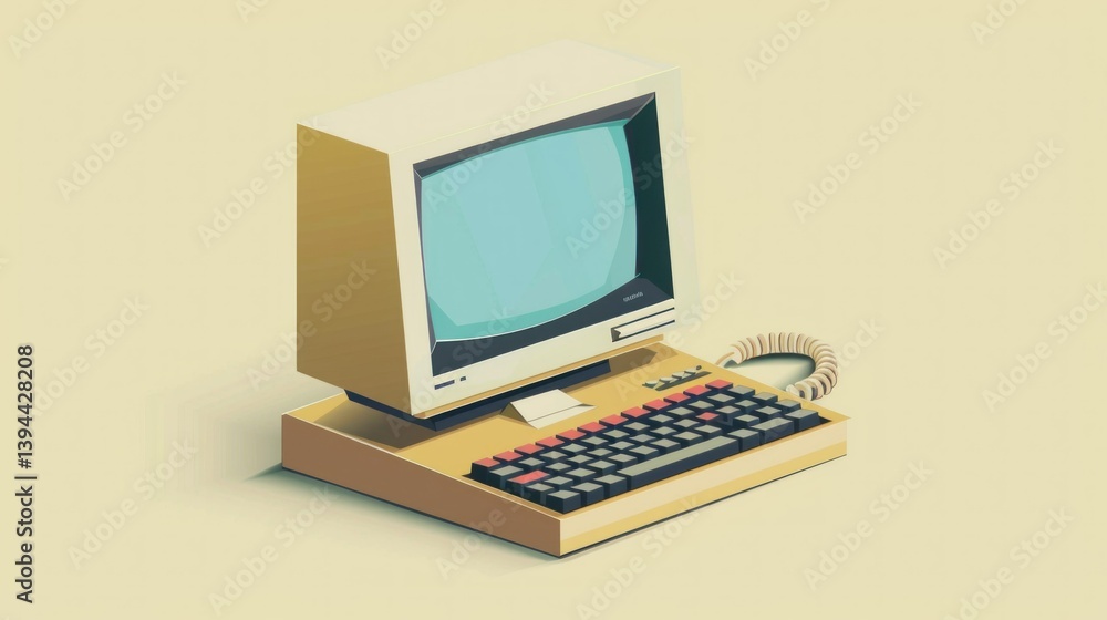 Poster an old-fashioned computer icon with a crt monitor and keyboard.