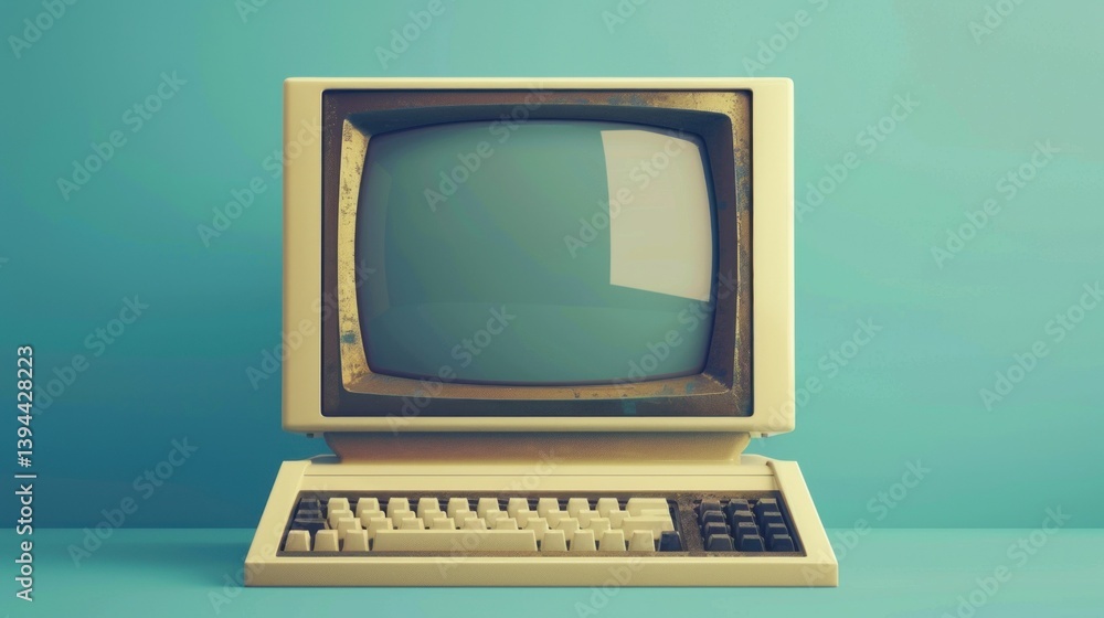 Poster an old-fashioned computer icon with a crt monitor and keyboard.