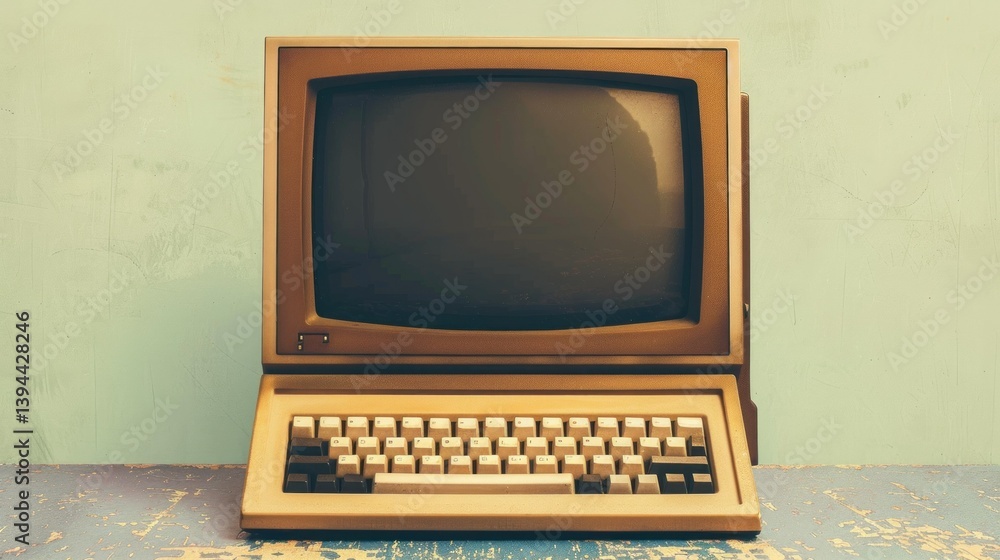 Poster an old-fashioned computer icon with a crt monitor and keyboard.