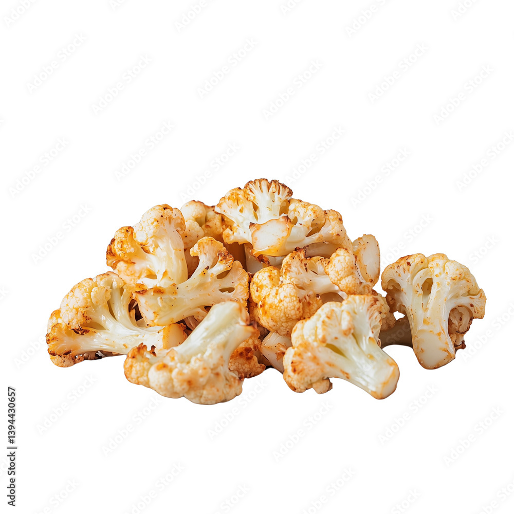 Poster a cluster of roasted cauliflower florets displayed, showcasing their unique textures and colors. iso