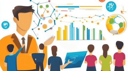 Business Presentation with Charts and Diverse Audience Engaging in Data Analysis and Insights