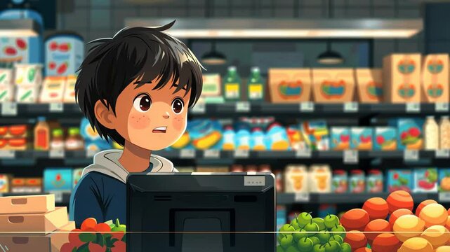 boy using self-service machine