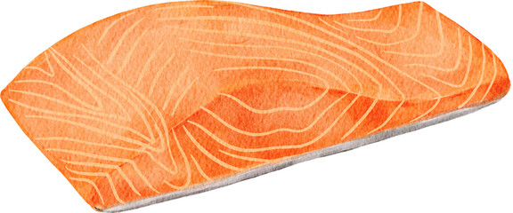 Watercolor Salmon Collection – Raw Fish Fillets, Steaks and Sashimi Clipart