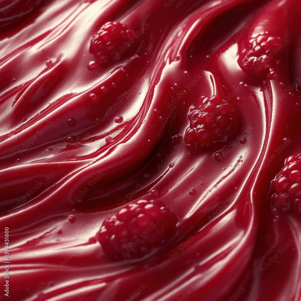Aufkleber a close-up view of rich, glossy raspberry sauce with whole raspberries, creating a smooth, flowing t