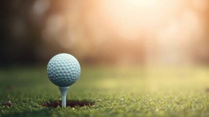 Golf ball on tee in a golf course.