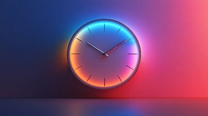 A modern clock with vibrant blue and orange lights, casting a stylish glow against a textured wall, representing a blend of functionality and artistic design.