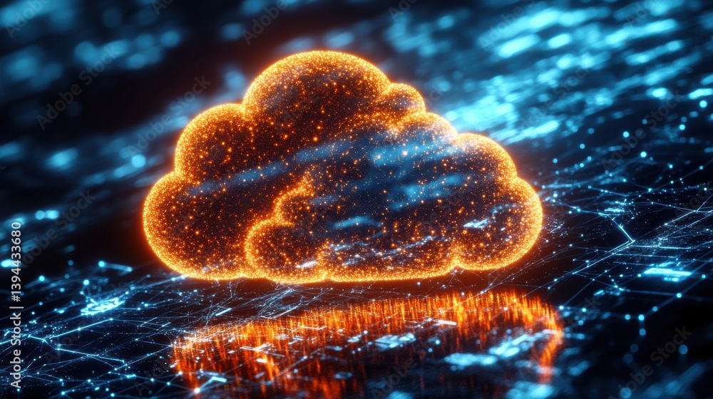 Aufkleber a glowing cloud symbol amidst a digital network, representing cloud computing and technology in a fu