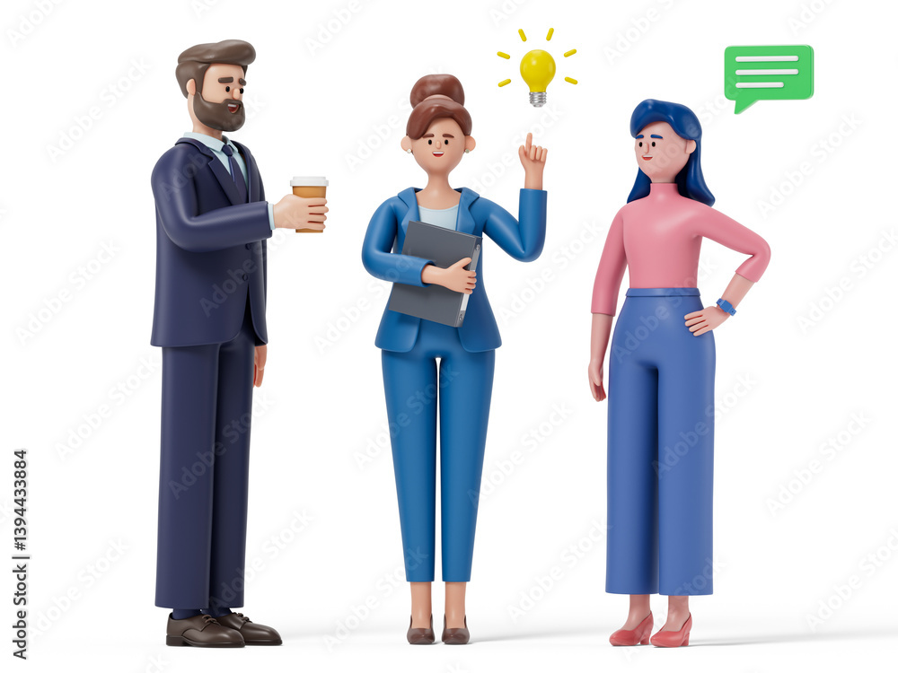Poster 3d people discussing ideas symbolize brainstorming and collaboration. 3d rendering, conceptual image