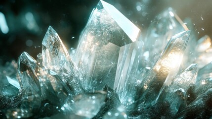Obraz premium Stunning Close-Up of Shimmering Transparent Crystal Formation