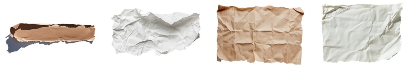 Minimalist isolated mockups of crumpled paper textures for design projects and presentations