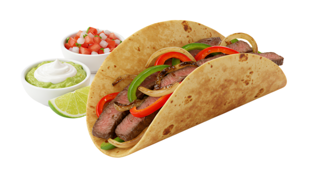 Savory delicious tacos with fresh vegetables and sliced meat ready to serve
