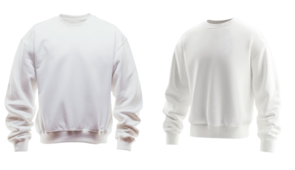 Minimalist isolated mockups of two white sweatshirts showcasing clean design and versatile style