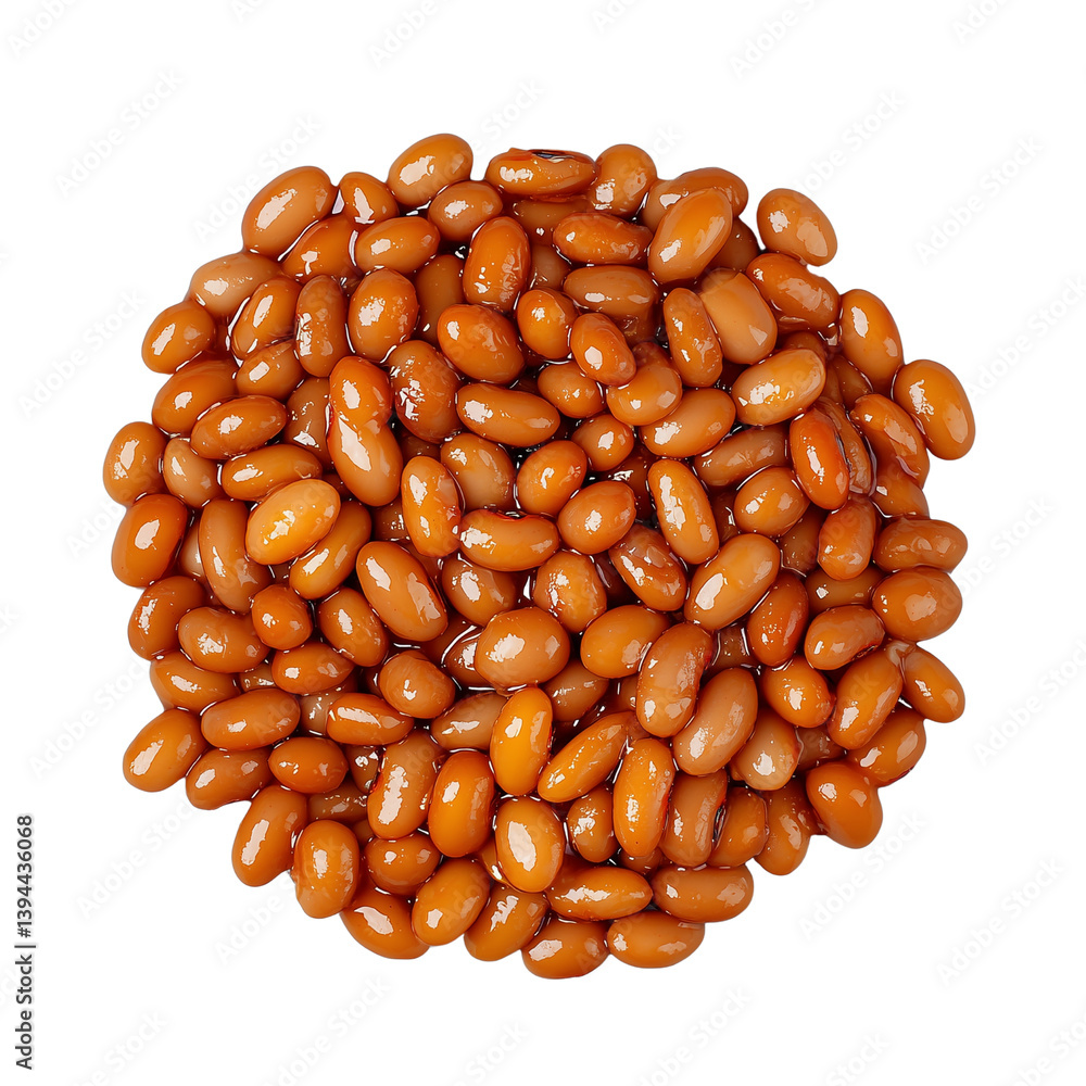 Poster a close-up view of shiny orange-brown beans arranged in a circular pattern isolated on white backgro