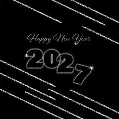 New Year s Eve poster with silver text 2027 on black background. New Year card.