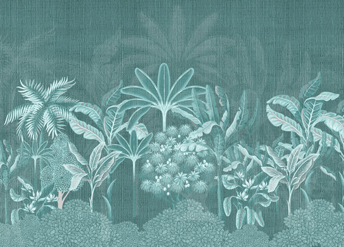 Texture background with tropical trees pattern , interior decoration wallpaper.