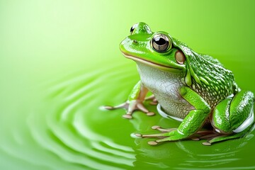 Obraz premium Green Frog in a Serene Green Pond, Generative AI.
