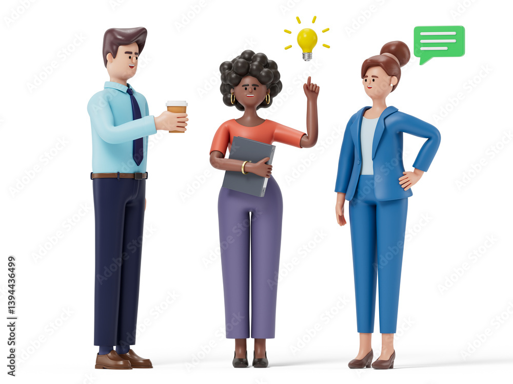 Poster 3d people discussing ideas symbolize brainstorming and collaboration. 3d rendering, conceptual image
