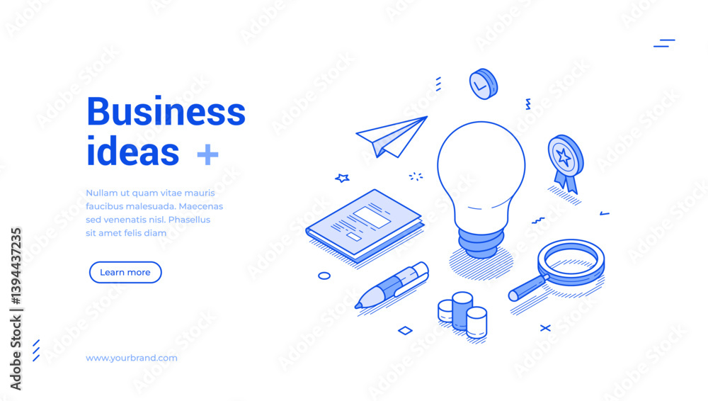 Aufkleber business innovation idea startup strategy brainstorming isometric web banner vector illustration. cr