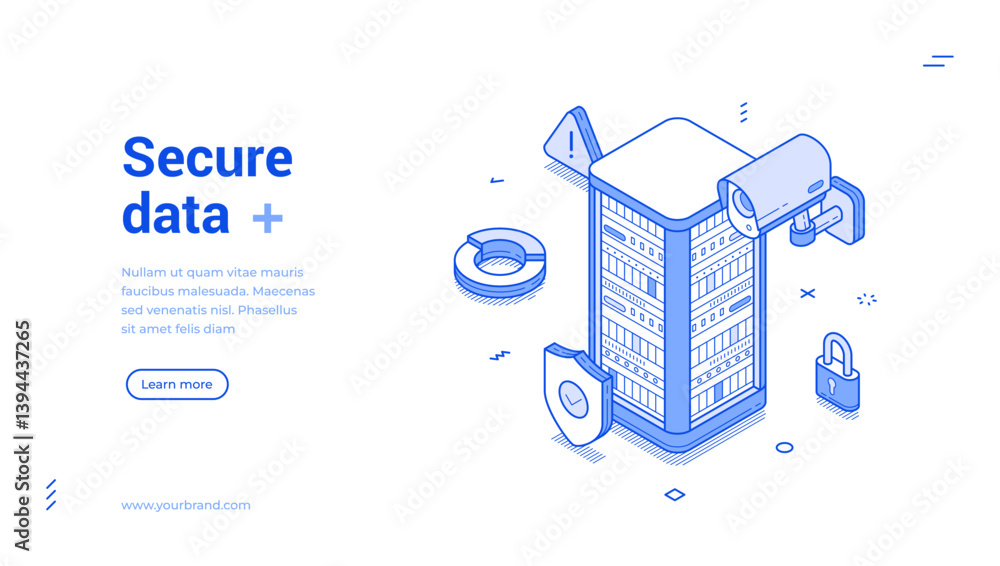 Poster secure big data cyberspace cloud computing encryption isometric web banner monochrome vector illustr