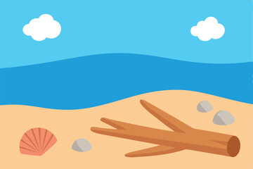 beach-with-seashells-and-driftwood--