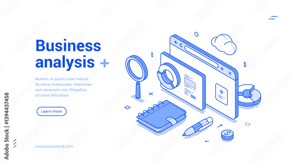 Poster business analysis financial strategy development internet browse isometric web banner vector illustr