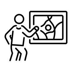 A character doing painting, line style icon 