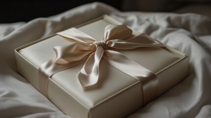Elegant Beige Gift Box with Satin Ribbon