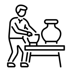 A character doing pottery, line style icon 