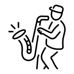 A linear style icon showing a saxophonist 