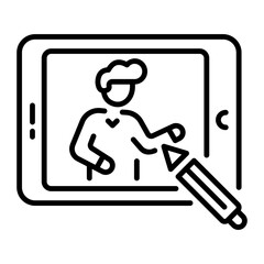 Making drawing on a graphic tablet, line icon 