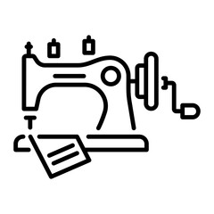 A linear style icon showing a sewing machine 
