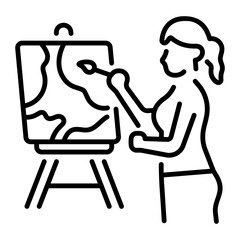 An artist making a canvas art, linear style icon 