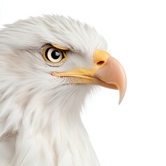 Obraz premium Majestic Bald Eagle Portrait Close up of a White Headed Eagle Against a White Background, Generative AI.