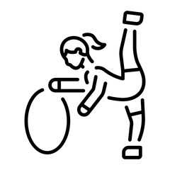 A character showing her gymnastic skills, linear icon 
