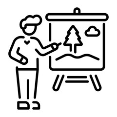 A character doing canvas painting, line icon 