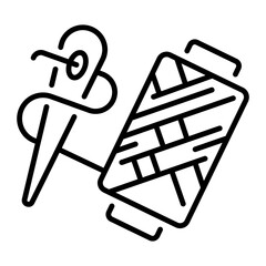 A linear style icon showing a thread reel 