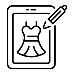 A linear icon showing a digital dress design 