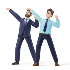 3D men celebrating, symbolizing success and achievement. 3d rendering, conceptual image. Isolated on white background.