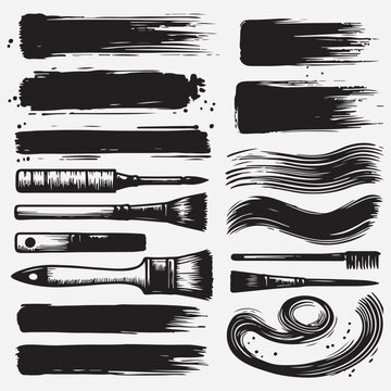 Vector hand drawn brush strock, grunge black paint stripe Text boxes for banner. stock illustration