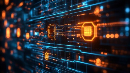 Obraz premium Abstract Digital Technology Background with Blue and Orange Elements