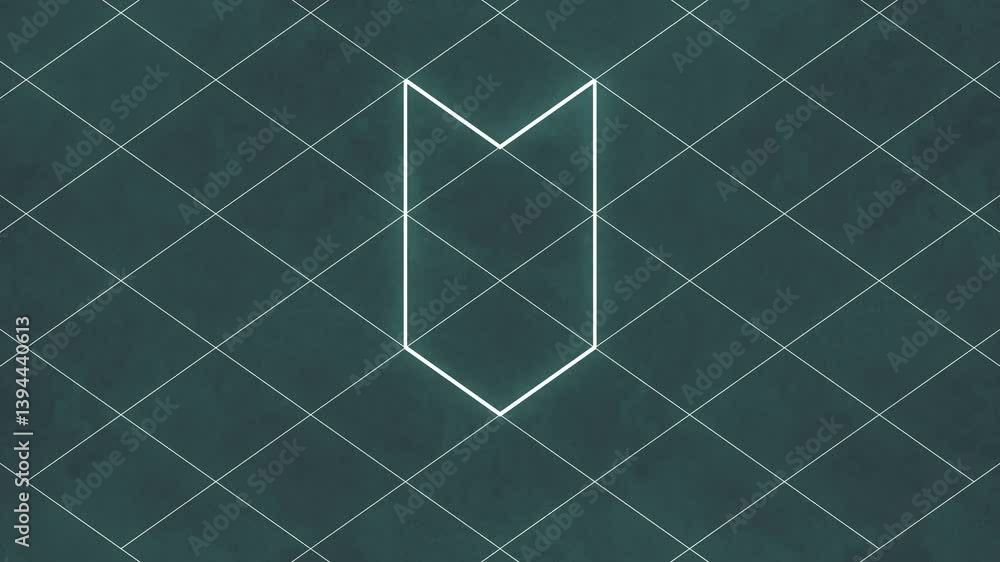 Aufkleber Dynamic loop animation of a symmetrical pattern of rectangles transforming into abstract structures on a grid of diamonds. Dark background emphasizes the symmetrical composition. 3d rendering 4K