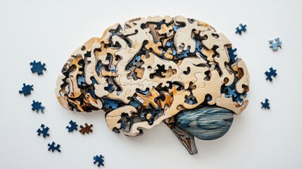 Fototapeta premium a wooden puzzle in the shape of a brain on a white background