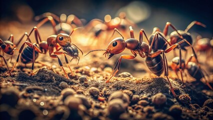 Fototapeta premium Unbelievable Macro Photography Giant Ants Crawling Across Earth A Stunning CloseUp Exploration of Natures Tiny Titans