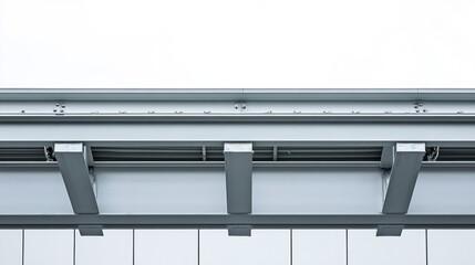 Obraz premium close-up of a gray aluminum beam frame on top of a building with two beams