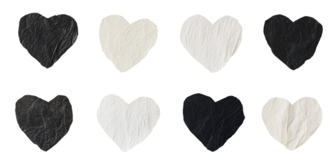 Creative minimalist mockups of textured hearts in contrasting colors arranged in a grid layout